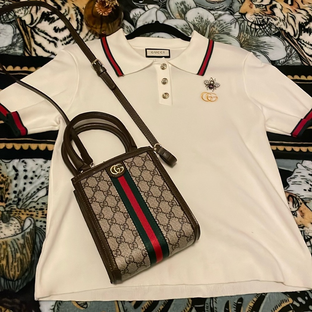 White Polo Shirt with Black and Red Accents